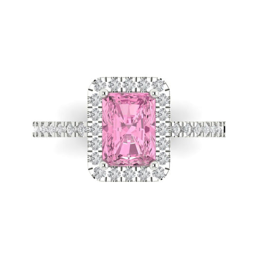 1.86 cttw Zirconia Simulated Pink Diamond Hidden Halo Engagement Ring - Solid White Gold (VVS1, Emerald Cut,7.5x5.5mm)