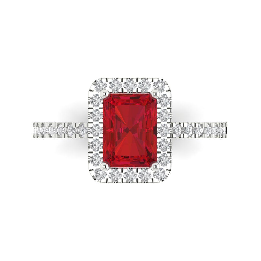 1.86 cttw Simulated Pink Tourmaline Hidden Halo Engagement Ring - Solid Gold (Emerald Cut,7.5x5.5mm)