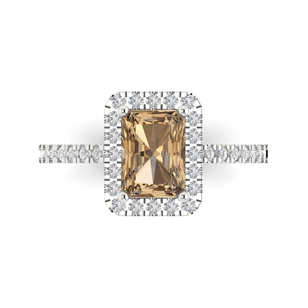1.86 cttw Zirconia Simulated Champagne Diamond Hidden Halo Engagement Ring - Solid Gold (VVS1, Emerald Cut,7.5x5.5mm)