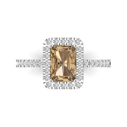 1.86 cttw Zirconia Simulated Champagne Diamond Hidden Halo Engagement Ring - Solid Gold (VVS1, Emerald Cut,7.5x5.5mm)