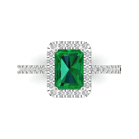 1.86 cttw Simulated Emerald Hidden Halo Engagement Ring - Solid White Gold (VVS1, Emerald Cut,7.5x5.5mm)