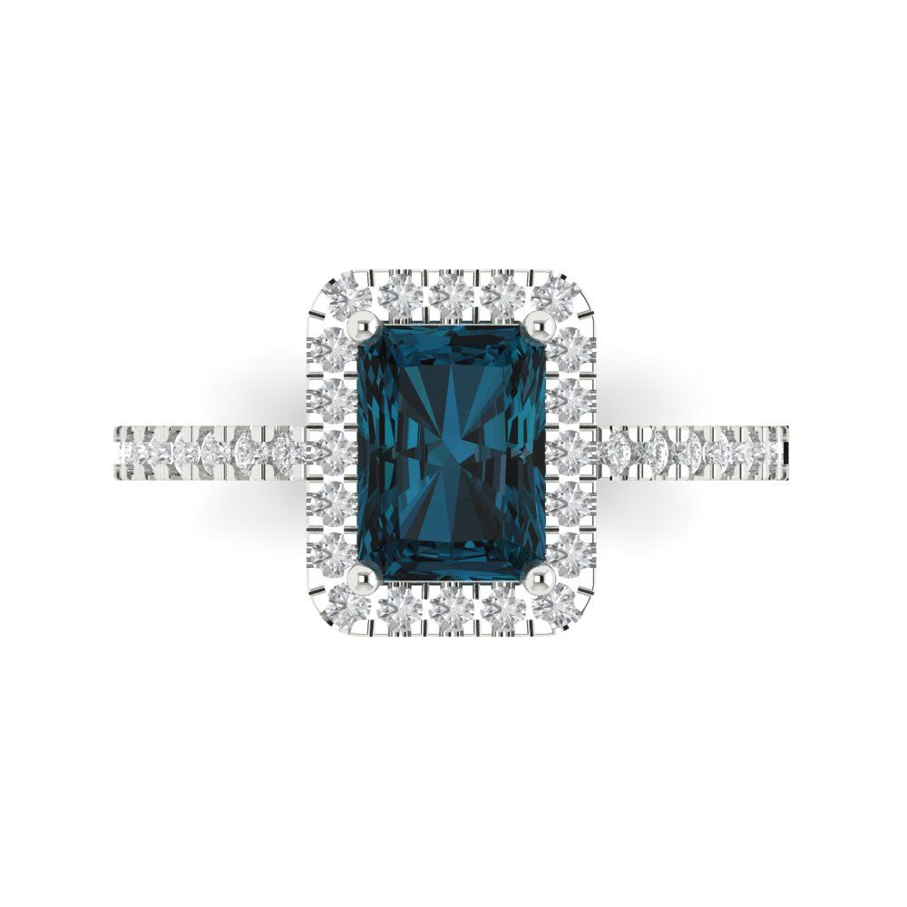 1.86 cttw Natural London Blue Topaz Hidden Halo Engagement Ring - Solid Gold (Emerald Cut,7.5x5.5mm)