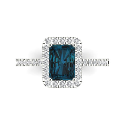 1.86 cttw Natural London Blue Topaz Hidden Halo Engagement Ring - Solid Gold (Emerald Cut,7.5x5.5mm)