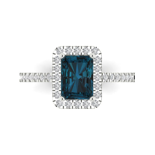 1.86 cttw Natural London Blue Topaz Hidden Halo Engagement Ring - Solid White Gold (VVS1, Emerald Cut,7.5x5.5mm)
