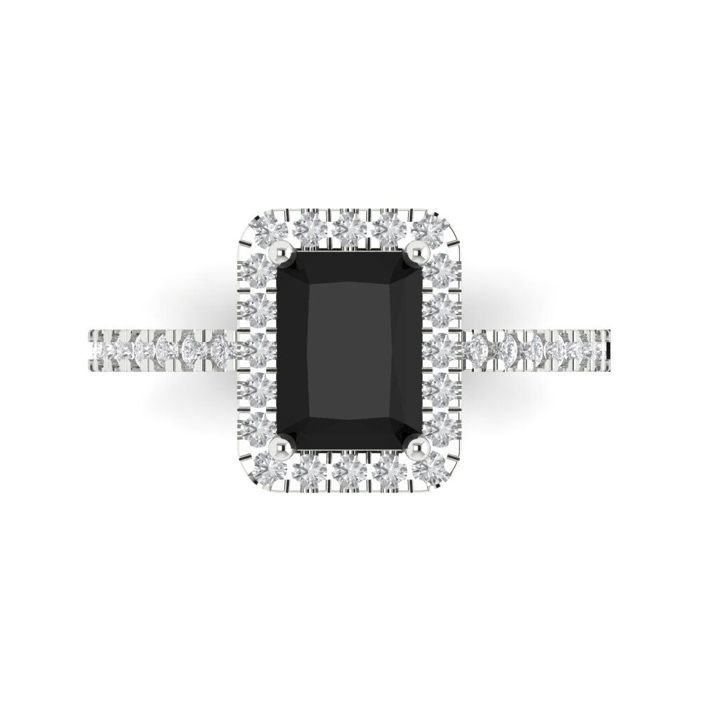 1.86 cttw Natural Onyx Hidden Halo Engagement Ring - Solid Gold (Emerald Cut,7.5x5.5mm)