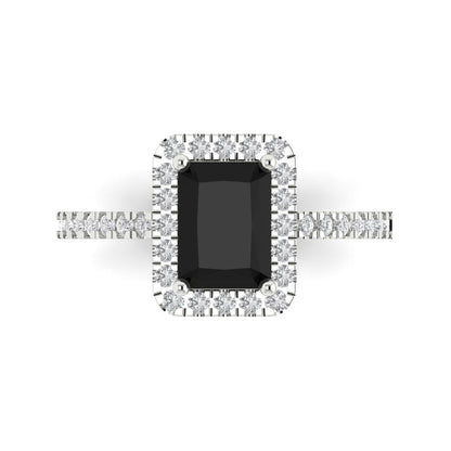 1.86 cttw Natural Onyx Hidden Halo Engagement Ring - Solid Gold (Emerald Cut,7.5x5.5mm)