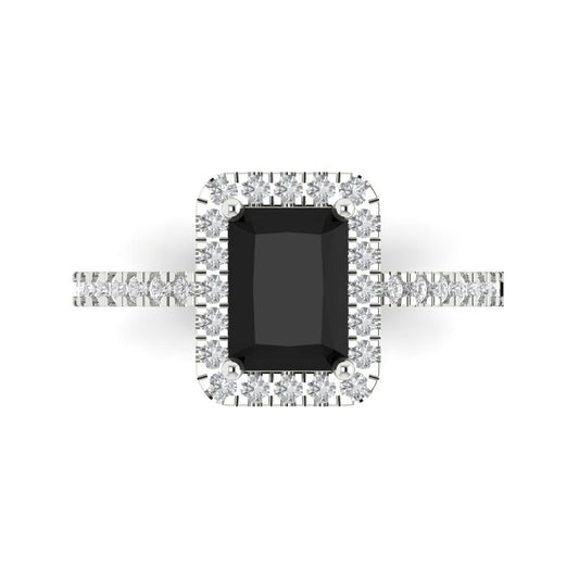 1.86 cttw Natural Onyx Hidden Halo Engagement Ring - Solid White Gold (VVS1, Emerald Cut,7.5x5.5mm)