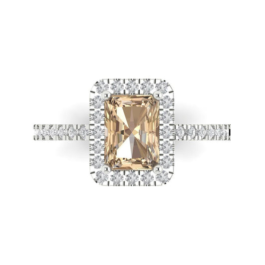 1.86 cttw Yellow Moissanite Hidden Halo Engagement Ring - Solid White Gold (VVS1, Emerald Cut,7.5x5.5mm)
