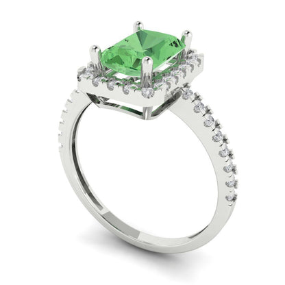 1.86 cttw Zirconia Simulated Green Diamond Hidden Halo Engagement Ring - Solid Gold (VVS1, Emerald Cut,7.5x5.5mm)