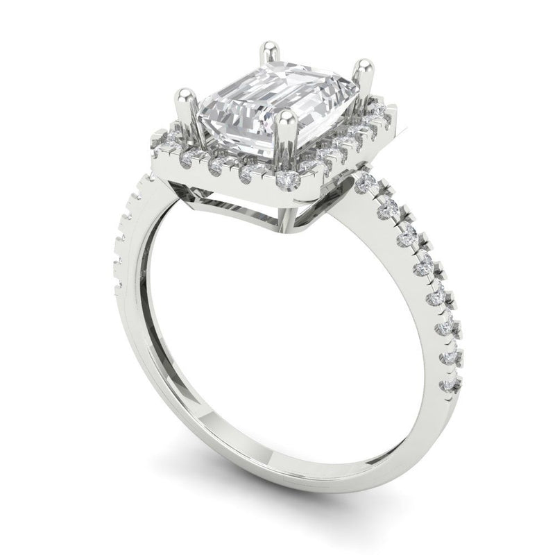 1.86 ct Brilliant Emerald Cut Natural Diamond Stone Clarity SI1-2 Color I-J White Gold Halo Solitaire with Accents Ring