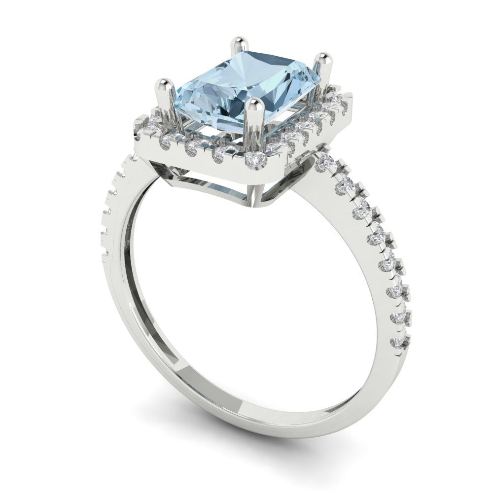 1.86 cttw Natural Sky Blue Topaz Hidden Halo Engagement Ring - Solid Gold (Emerald Cut,7.5x5.5mm)