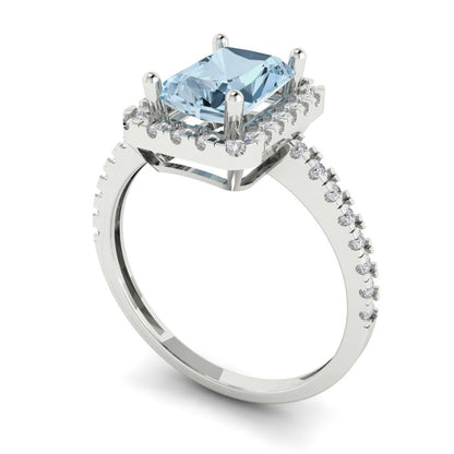 1.86 cttw Natural Sky Blue Topaz Hidden Halo Engagement Ring - Solid Gold (Emerald Cut,7.5x5.5mm)