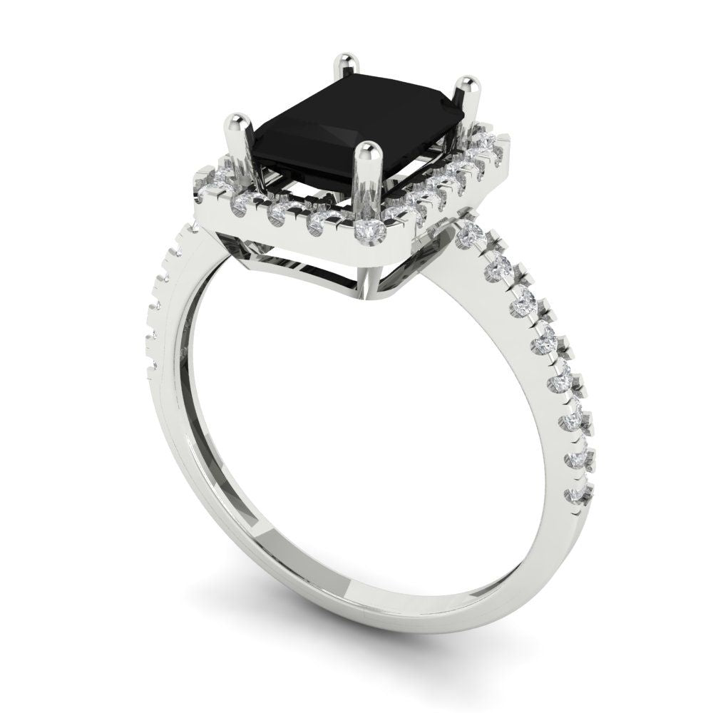 1.86 cttw Natural Onyx Hidden Halo Engagement Ring - Solid Gold (Emerald Cut,7.5x5.5mm)