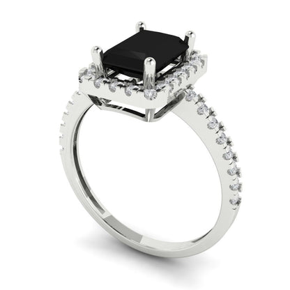 1.86 cttw Natural Onyx Hidden Halo Engagement Ring - Solid Gold (Emerald Cut,7.5x5.5mm)