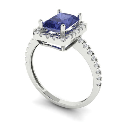 1.86 cttw Simulated Tanzanite Hidden Halo Engagement Ring - Solid Gold (Emerald Cut,7.5x5.5mm)
