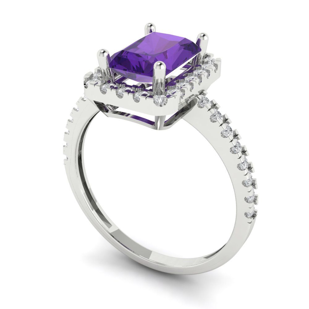 1.86 cttw Natural Amethyst Hidden Halo Engagement Ring - Solid Gold (Emerald Cut,7.5x5.5mm)