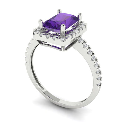 1.86 cttw Natural Amethyst Hidden Halo Engagement Ring - Solid Gold (Emerald Cut,7.5x5.5mm)