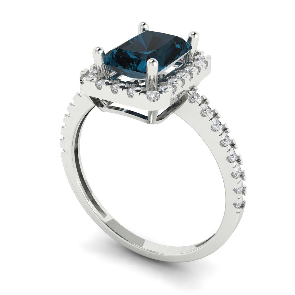 1.86 cttw Natural London Blue Topaz Hidden Halo Engagement Ring - Solid Gold (Emerald Cut,7.5x5.5mm)
