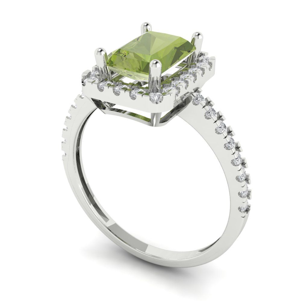 1.86 cttw Natural Peridot Hidden Halo Engagement Ring - Solid Gold (Emerald Cut,7.5x5.5mm)