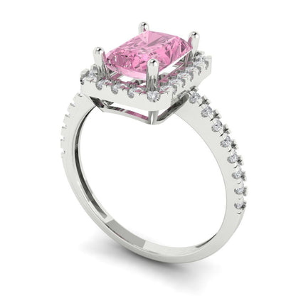 1.86 cttw Zirconia Simulated Pink Diamond Hidden Halo Engagement Ring - Solid Gold (VVS1, Emerald Cut,7.5x5.5mm)