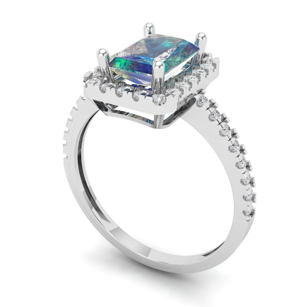 1.86 cttw Blue Moissanite Hidden Halo Engagement Ring - Solid Gold (Emerald Cut,7.5x5.5mm)