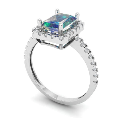1.86 cttw Blue Moissanite Hidden Halo Engagement Ring - Solid Gold (Emerald Cut,7.5x5.5mm)