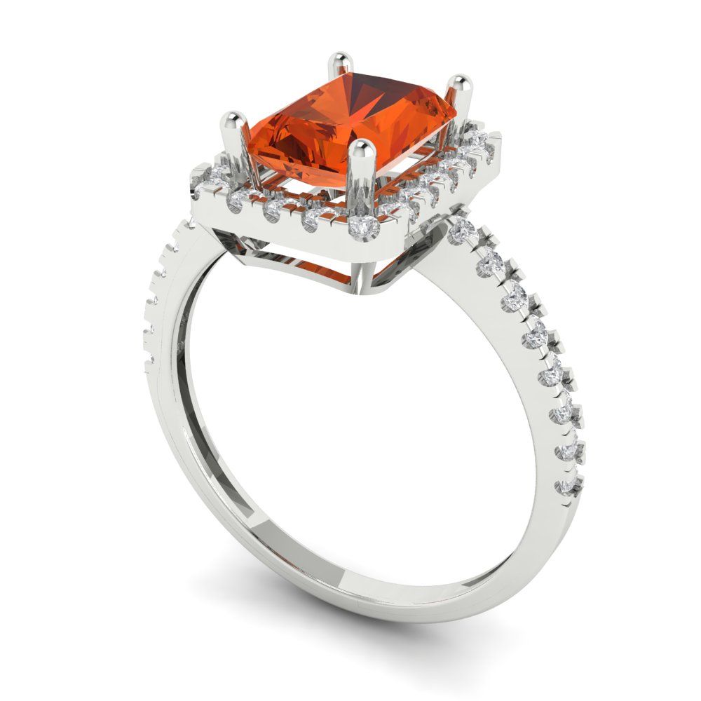 1.86 cttw Zirconia Simulated Red Diamond Hidden Halo Engagement Ring - Solid Gold (VVS1, Emerald Cut,7.5x5.5mm)