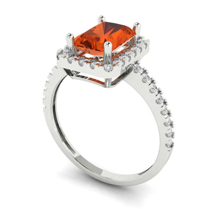 1.86 cttw Zirconia Simulated Red Diamond Hidden Halo Engagement Ring - Solid Gold (VVS1, Emerald Cut,7.5x5.5mm)