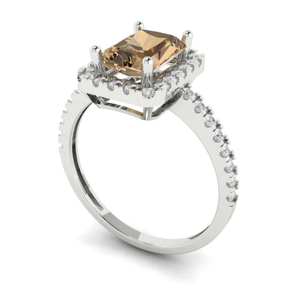1.86 cttw Zirconia Simulated Champagne Diamond Hidden Halo Engagement Ring - Solid Gold (VVS1, Emerald Cut,7.5x5.5mm)