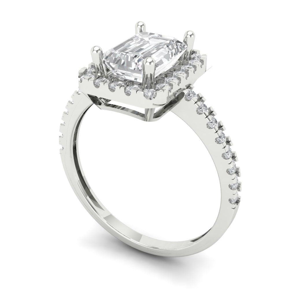 1.86 cttw Certified Moissanite Hidden Halo Engagement Ring - Solid Gold (VVS1, D-F,Emerald Cut,7.5x5.5mm)