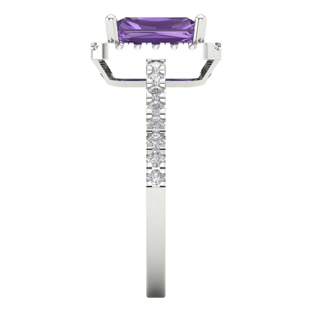 1.86 cttw Simulated Alexandrite Hidden Halo Engagement Ring - Solid Gold (Emerald Cut,7.5x5.5mm)