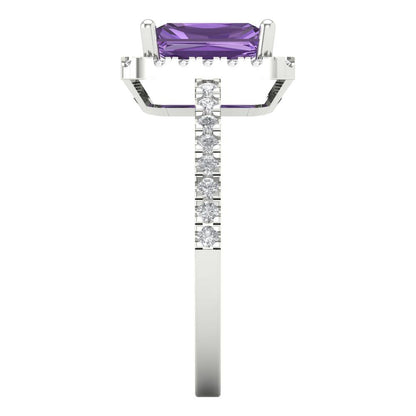 1.86 cttw Simulated Alexandrite Hidden Halo Engagement Ring - Solid Gold (Emerald Cut,7.5x5.5mm)