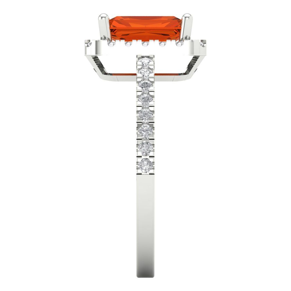 1.86 cttw Zirconia Simulated Red Diamond Hidden Halo Engagement Ring - Solid Gold (VVS1, Emerald Cut,7.5x5.5mm)