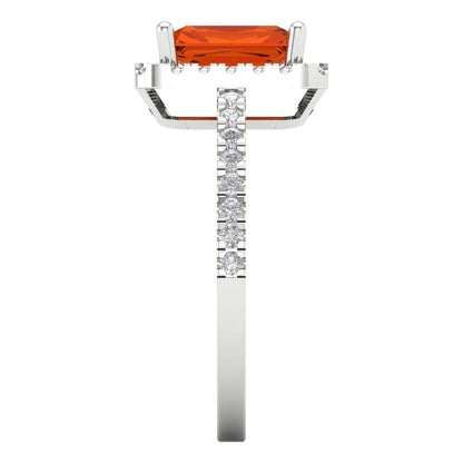 1.86 cttw Zirconia Simulated Red Diamond Hidden Halo Engagement Ring - Solid Gold (VVS1, Emerald Cut,7.5x5.5mm)