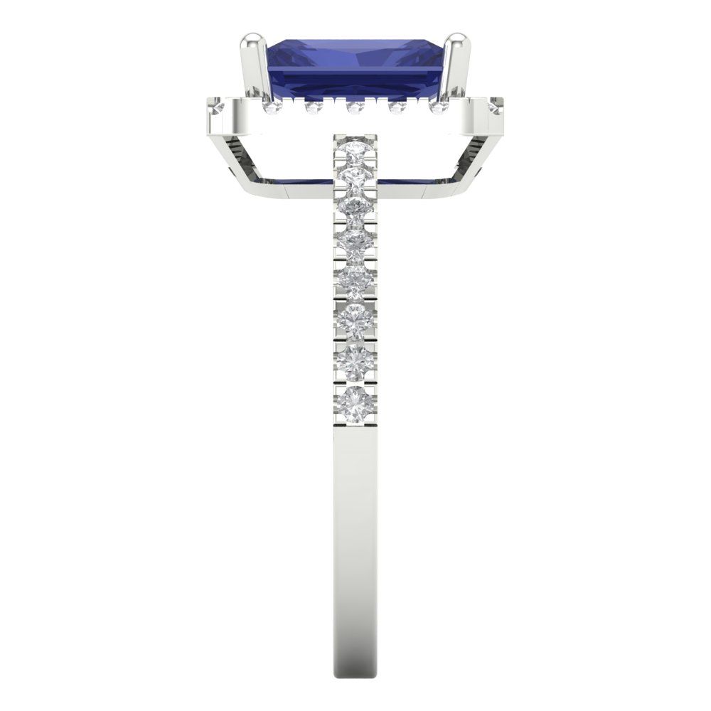 1.86 cttw Simulated Tanzanite Hidden Halo Engagement Ring - Solid Gold (Emerald Cut,7.5x5.5mm)