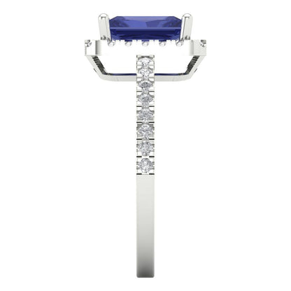 1.86 cttw Simulated Tanzanite Hidden Halo Engagement Ring - Solid Gold (Emerald Cut,7.5x5.5mm)