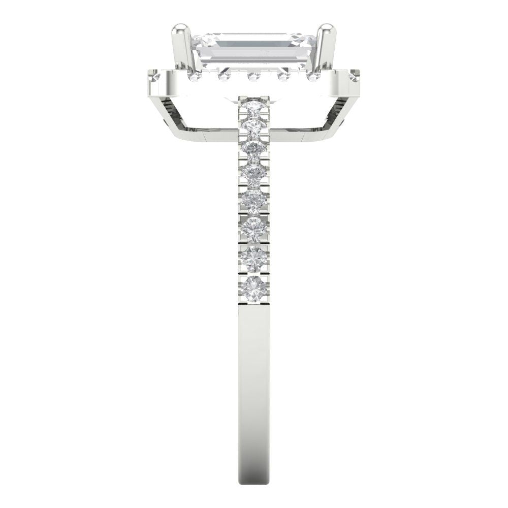 1.86 cttw White Sapphire Hidden Halo Engagement Ring - Solid Gold (Emerald Cut,7.5x5.5mm)