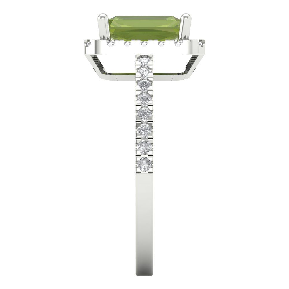 1.86 cttw Natural Peridot Hidden Halo Engagement Ring - Solid Gold (Emerald Cut,7.5x5.5mm)