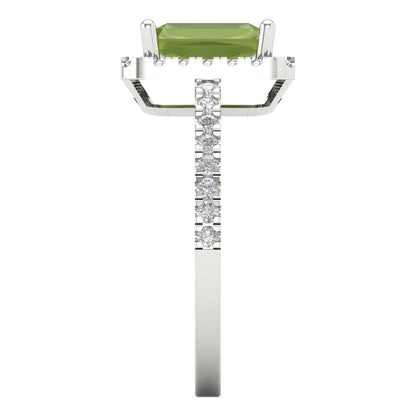 1.86 cttw Natural Peridot Hidden Halo Engagement Ring - Solid Gold (Emerald Cut,7.5x5.5mm)
