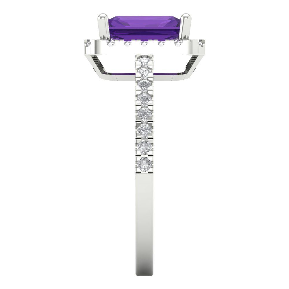 1.86 cttw Natural Amethyst Hidden Halo Engagement Ring - Solid Gold (Emerald Cut,7.5x5.5mm)