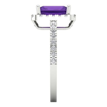 1.86 cttw Natural Amethyst Hidden Halo Engagement Ring - Solid Gold (Emerald Cut,7.5x5.5mm)