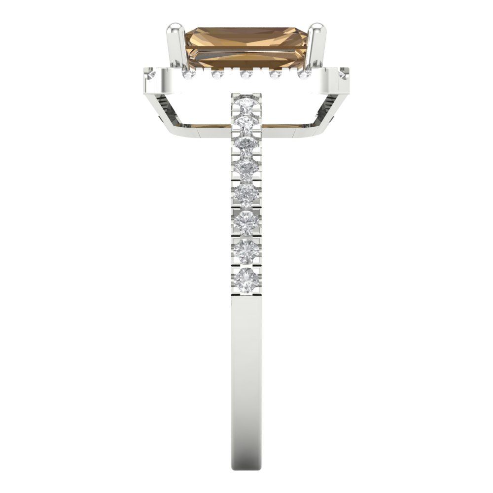 1.86 cttw Zirconia Simulated Champagne Diamond Hidden Halo Engagement Ring - Solid Gold (VVS1, Emerald Cut,7.5x5.5mm)