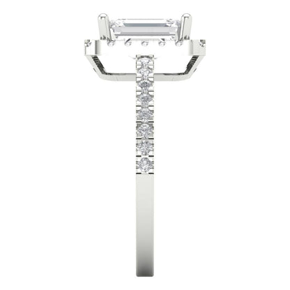 1.86 cttw Certified Moissanite Hidden Halo Engagement Ring - Solid Gold (VVS1, D-F,Emerald Cut,7.5x5.5mm)