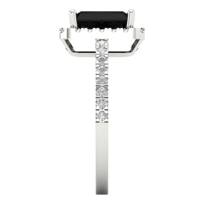 1.86 cttw Natural Onyx Hidden Halo Engagement Ring - Solid Gold (Emerald Cut,7.5x5.5mm)