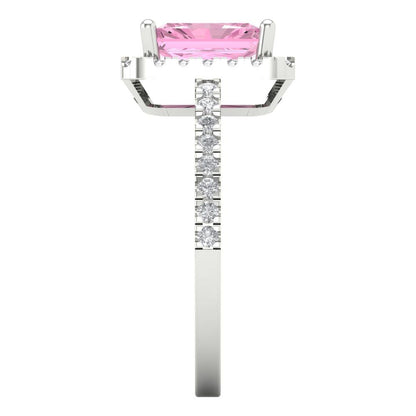 1.86 cttw Zirconia Simulated Pink Diamond Hidden Halo Engagement Ring - Solid Gold (VVS1, Emerald Cut,7.5x5.5mm)