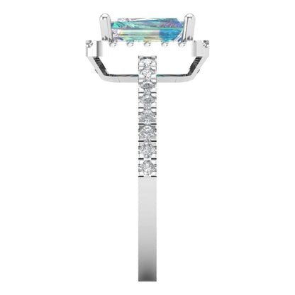 1.86 cttw Blue Moissanite Hidden Halo Engagement Ring - Solid Gold (Emerald Cut,7.5x5.5mm)