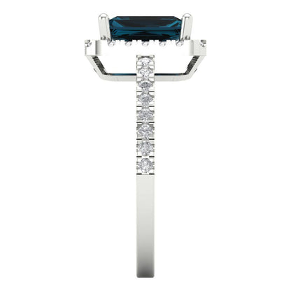 1.86 cttw Natural London Blue Topaz Hidden Halo Engagement Ring - Solid Gold (Emerald Cut,7.5x5.5mm)