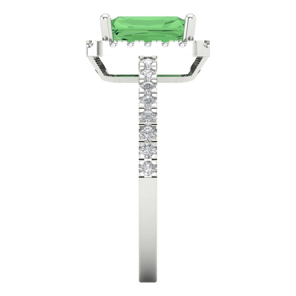 1.86 cttw Zirconia Simulated Green Diamond Hidden Halo Engagement Ring - Solid Gold (VVS1, Emerald Cut,7.5x5.5mm)