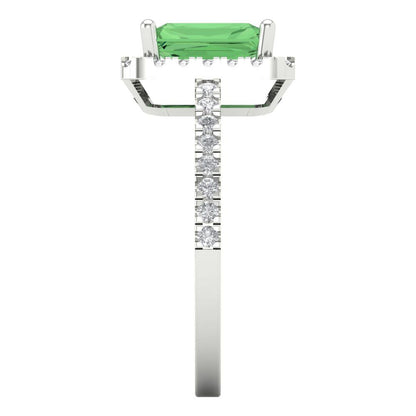 1.86 cttw Zirconia Simulated Green Diamond Hidden Halo Engagement Ring - Solid Gold (VVS1, Emerald Cut,7.5x5.5mm)
