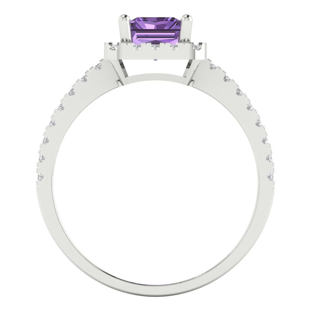 1.86 cttw Simulated Alexandrite Hidden Halo Engagement Ring - Solid Gold (Emerald Cut,7.5x5.5mm)